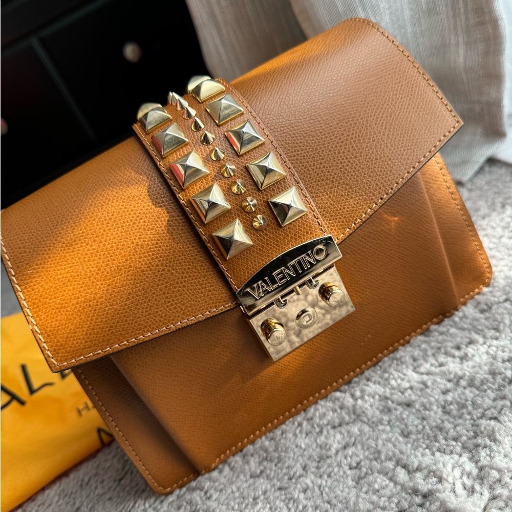 Mario Valentino Tan Crossbody Bag with Gold Accents - Picture 2 of 16